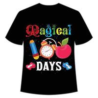 camiseta mágica de 100 dias feliz de volta ao modelo de impressão de camisa de dia escolar, design de tipografia para jardim de infância pré-escola pré-escola, último e primeiro dia de aula, camisa de 100 dias de escola vetor