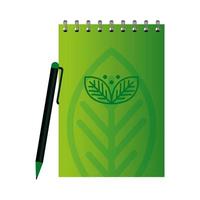 caderno de maquete e caneta com sinal de empresa verde, identidade corporativa vetor