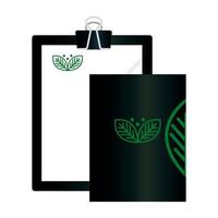 prancheta de maquete e brochura com sinal de empresa verde, identidade corporativa vetor