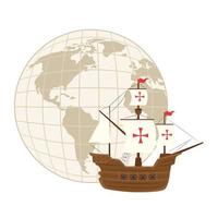 navio columbus com design de vetor de esfera mundial