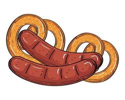 salsichas oktoberfest com desenho vetorial de pretzels vetor