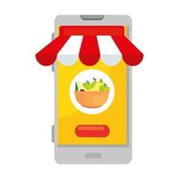 frutas frescas na tigela, no smartphone, aplicativo para compra vetor