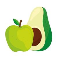 frutas e vegetais frescos, verde maçã e abacate, em fundo branco vetor