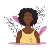 desenho de mulher negra com desenho vetorial de folhas vetor