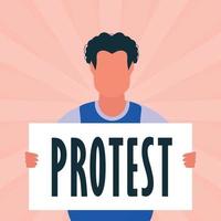 um homem com um cartaz nas mãos. conceito de protesto. estilo de desenho animado. vetor
