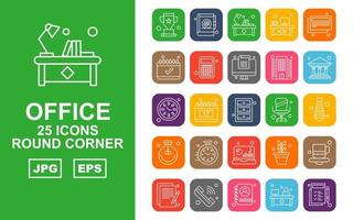 Pacote de ícones de 25 cantos redondos premium para escritórios vetor
