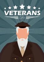 bandeira do dia dos veteranos. um velho militar de uniforme. estilo cartoon, ilustração vetorial. vetor