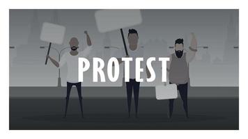 bandeira de protesto. uma multidão de caras com faixas nas mãos saiu para protestar. estilo prosky. ilustração vetorial. vetor