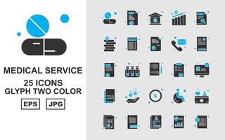 Pacote de ícones de duas cores com 25 símbolos de serviço médico premium vetor