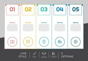 design de vetor infográfico de opção quadrada com estilo colorido de 5 etapas para fins de apresentação. infográfico de etapa de linha pode ser usado para negócios e marketing