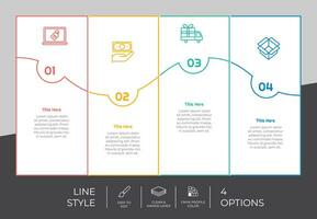 design de vetor infográfico de opção quadrada com estilo colorido de 4 etapas para fins de apresentação. infográfico de etapa de linha pode ser usado para negócios e marketing