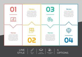 design de vetor infográfico de opção quadrada com estilo colorido de 4 etapas para fins de apresentação. infográfico de etapa de linha pode ser usado para negócios e marketing