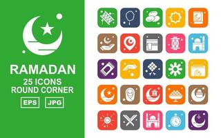 Pacote de ícones premium com 25 cantos arredondados para o Ramadã vetor