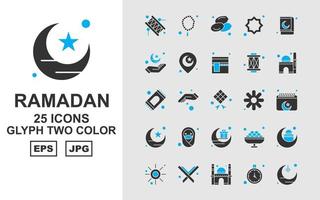 Pacote de ícones de duas cores com 25 glifos ramadan premium vetor