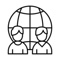 colegas de trabalho com design de vetor de ícone de estilo de linha de esfera global