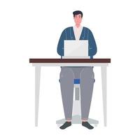 homem com laptop na mesa trabalhando desenho vetorial vetor