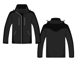 modelo de jaqueta externa com capuz preto. ilustração vetorial vetor