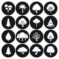 conjunto de ícones de árvore. branco em um fundo preto vetor