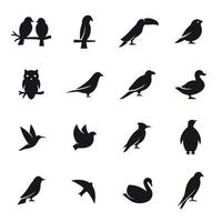 conjunto de ícones de pássaros. preto em um fundo branco vetor