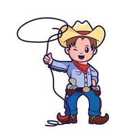 garoto bonito em traje de cowboy, ilustração de desenho vetorial vetor