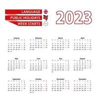 calendário 2023 em inglês com feriados no país do Quênia no ano de 2023. vetor