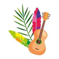 guitarra com penas exóticas e folha tropical vetor