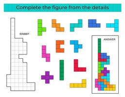 jogo de quebra-cabeça com coelho. detalhes coloridos para crianças. figura completa. jogo de educação para crianças, atividade de planilha pré-escolar. jogo de quebra-cabeças. ilustração vetorial. vetor
