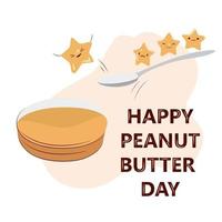 personagem de estrela de cheesecake bonito dos desenhos animados pulando em uma piscina de manteiga de amendoim. ilustração vetorial para o dia da manteiga de amendoim. vetor