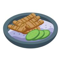 vetor isométrico de ícone de comida de carne de arroz. jantar japonês