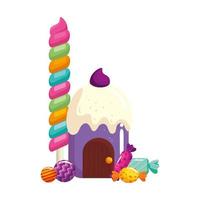 casa de cupcake deliciosa com ícone isolado de doces vetor