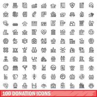 conjunto de 100 ícones de doação, estilo de estrutura de tópicos