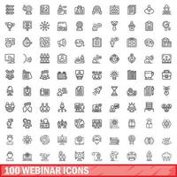 Conjunto de 100 ícones de webinar, estilo de estrutura de tópicos vetor