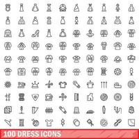 Conjunto de 100 ícones de vestido, estilo de estrutura de tópicos