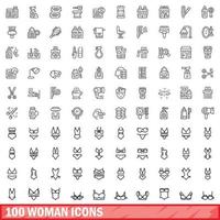 conjunto de 100 ícones de mulher, estilo de contorno vetor