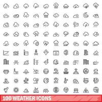 Conjunto de 100 ícones do tempo, estilo de contorno vetor