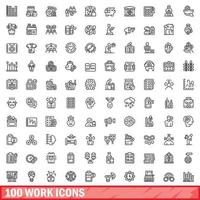 conjunto de 100 ícones de trabalho, estilo de contorno vetor