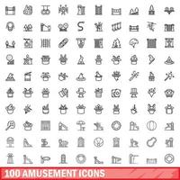 conjunto de 100 ícones de diversão, estilo de contorno