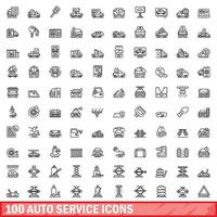 Conjunto de 100 ícones de serviço automático, estilo de estrutura de tópicos