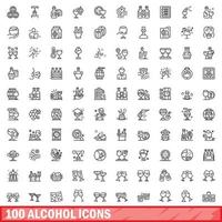 conjunto de 100 ícones de álcool, estilo de contorno vetor