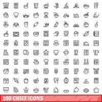 Conjunto de 100 ícones principais, estilo de estrutura de tópicos