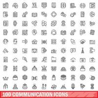 conjunto de 100 ícones de comunicação, estilo de estrutura de tópicos