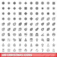 Conjunto de 100 ícones de natal, estilo de estrutura de tópicos
