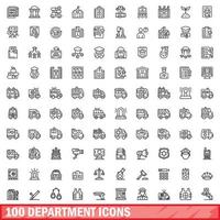 Conjunto de 100 ícones de departamento, estilo de estrutura de tópicos
