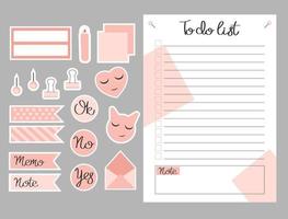 modelo de lista de tarefas. conjunto de lista de tarefas e adesivos. modelo para agenda, planejadores, listas de verificação, cadernos, cartões e outros artigos de papelaria. modelo de planejador de eventos. disposição em a6. vetor