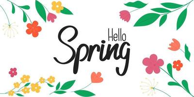 cartão de primavera com flores. fundo de primavera com flores. letras de primavera vetor