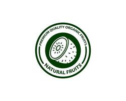 logotipo de círculo criativo kiwi com meio corte redondo de ícone de fatia de fruta e símbolo de sementes de círculo para rotulagem do produto contém pictograma de pacote de extrato de fruta de kiwi orgânico natural vetor