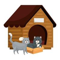gatinhos fofos com casa de madeira vetor