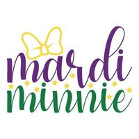 mardi minnie - carnaval de mardi gras, fonte caligráfica de filigrana com símbolo tradicional de mardi gras - flor de lis, elegante logotipo chique com slogan de saudação vetor