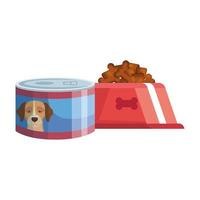 prato e lata de comida cão ícones isolados vetor