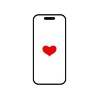 telefone móvel com ícone de vetor de coração vermelho.